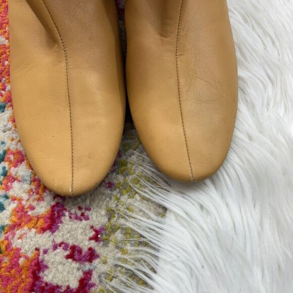 Zara Neutral Tan Square Toe Minimalist Block Heel Leather Ankle Boot 38/8 - Picture 4 of 10